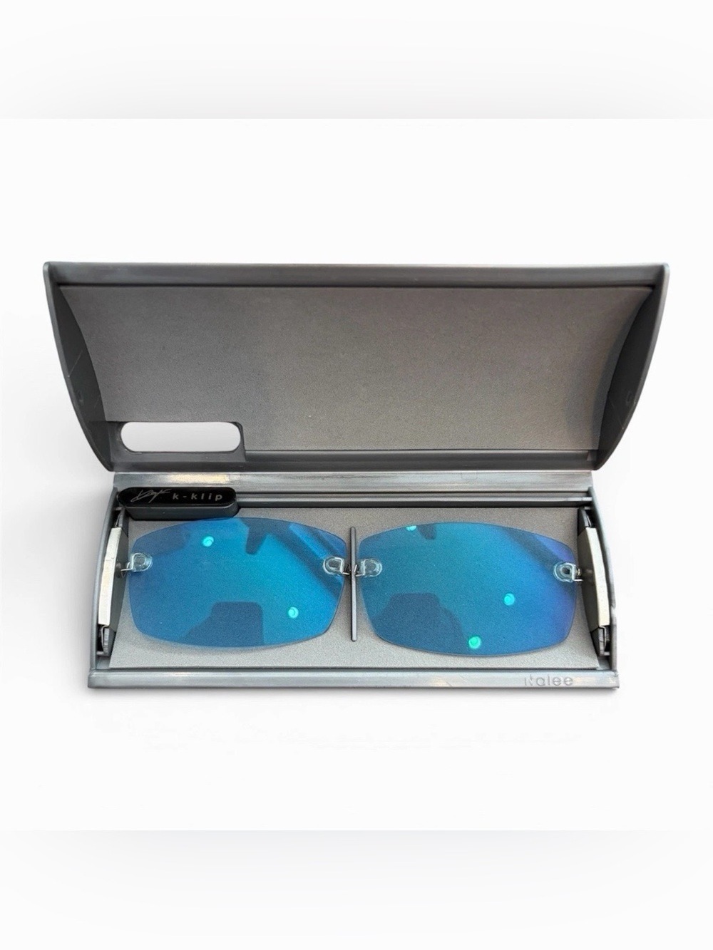 Kazuo Kawasaki K-Klip Blue Mirror Rimless Y2K Clip On Sunglasses w Case